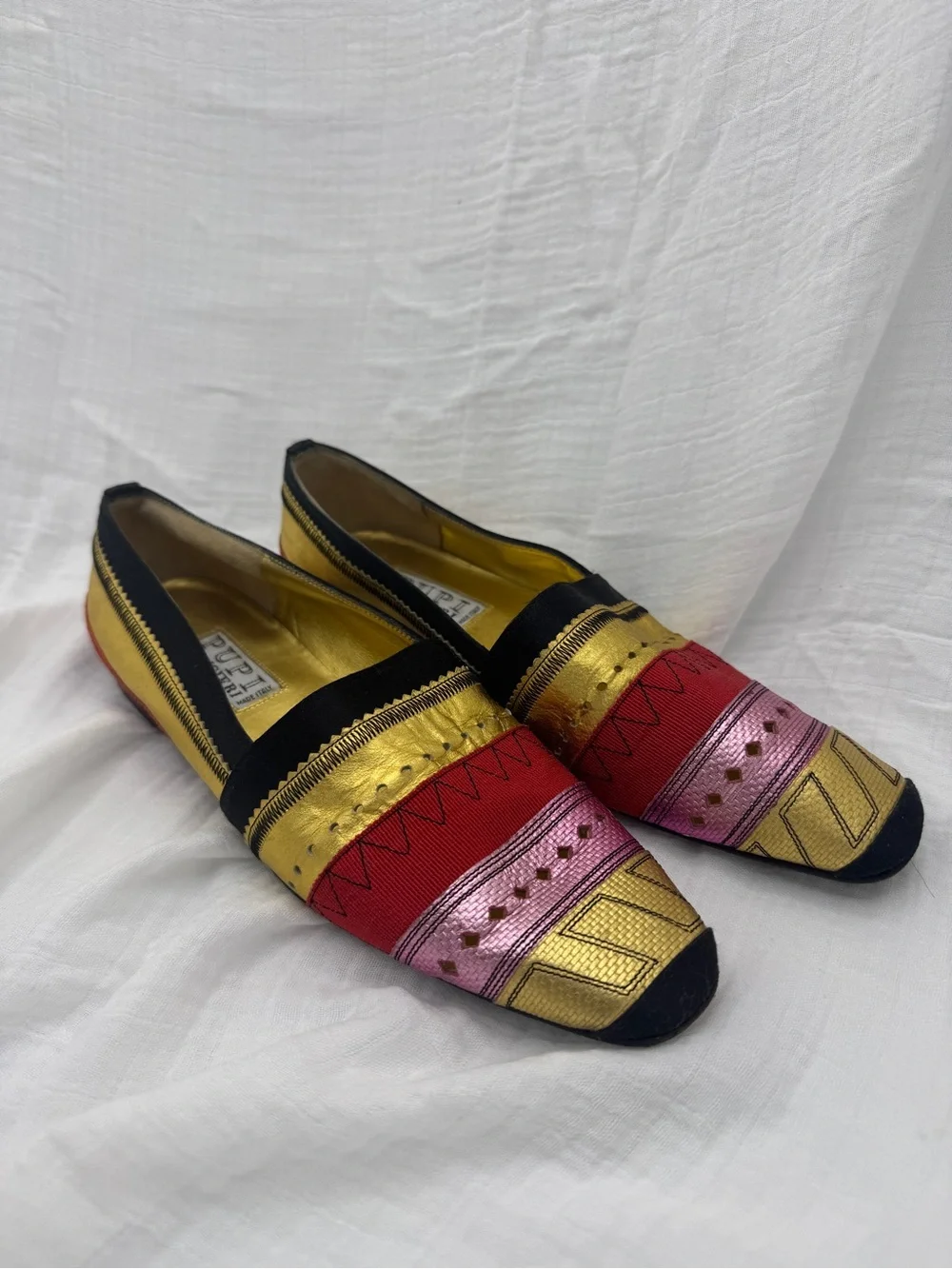 ITALIAN Multicolor Embroidered Loafers - Pink, Red & Gold